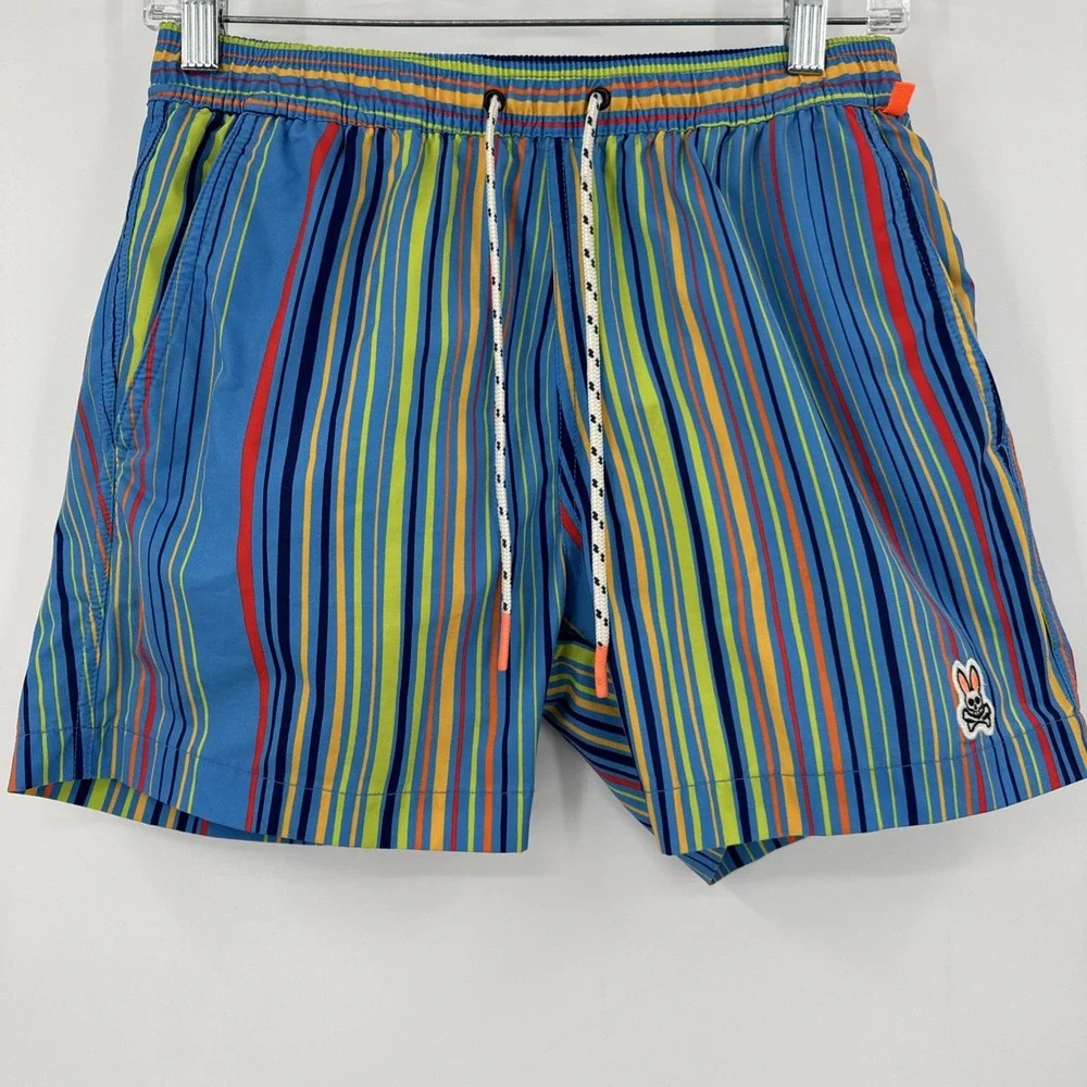 Psycho Bunny Adkins All Over Print Strips Swim Trunk Size XS Beach